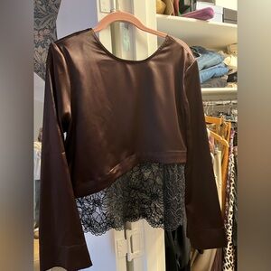 Ganni brown and black lace top